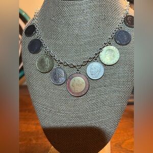 Vintage Milor Italy 925 Italian Lire Coin Charm Necklace 20in